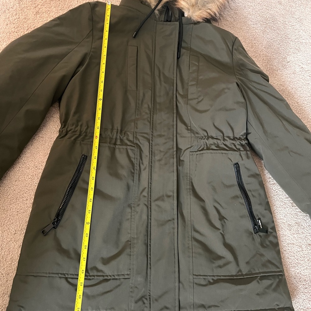 Nine West Fur Trim Hooded Parka Coat Green - Picture 9 of 12